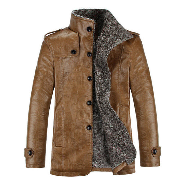 Parka Brown Fur Leather Coat For Men