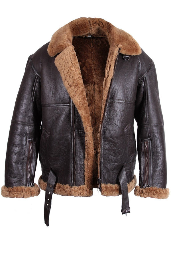 Bomber Brown Fur Quilted Leather Jacket For Men