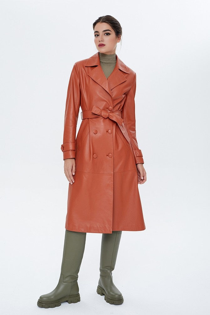 Elizabeth Camel Brown Leather Coat