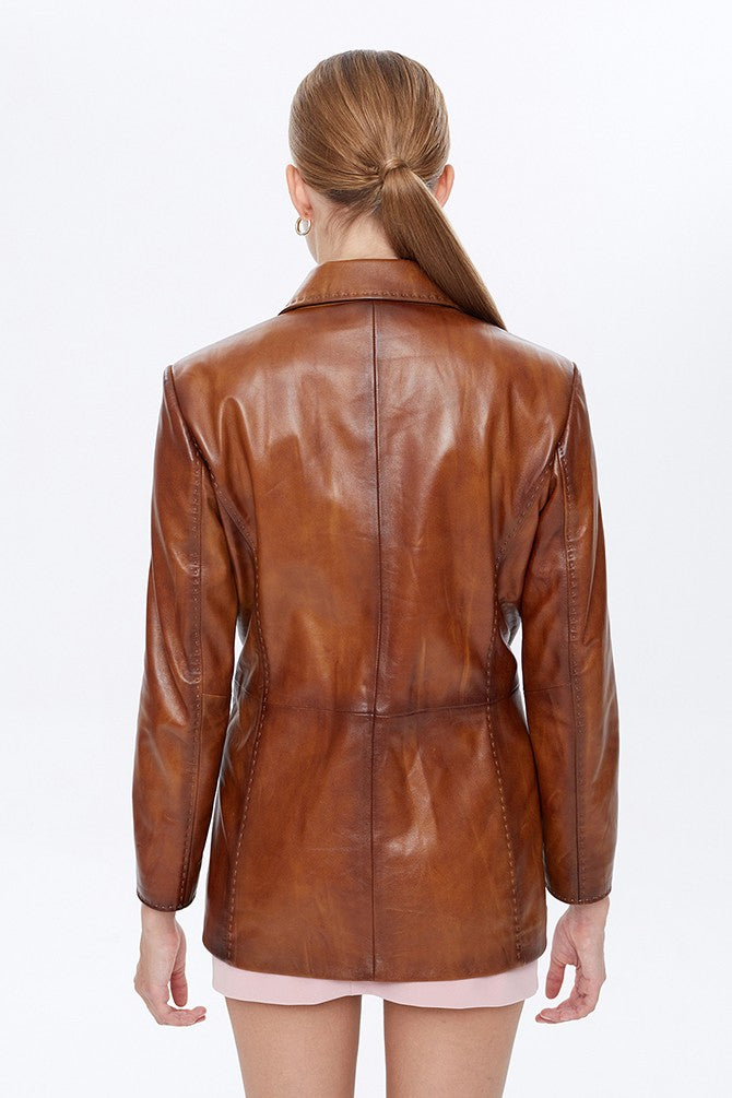 Camel Barbara Leather Jacket For Women's