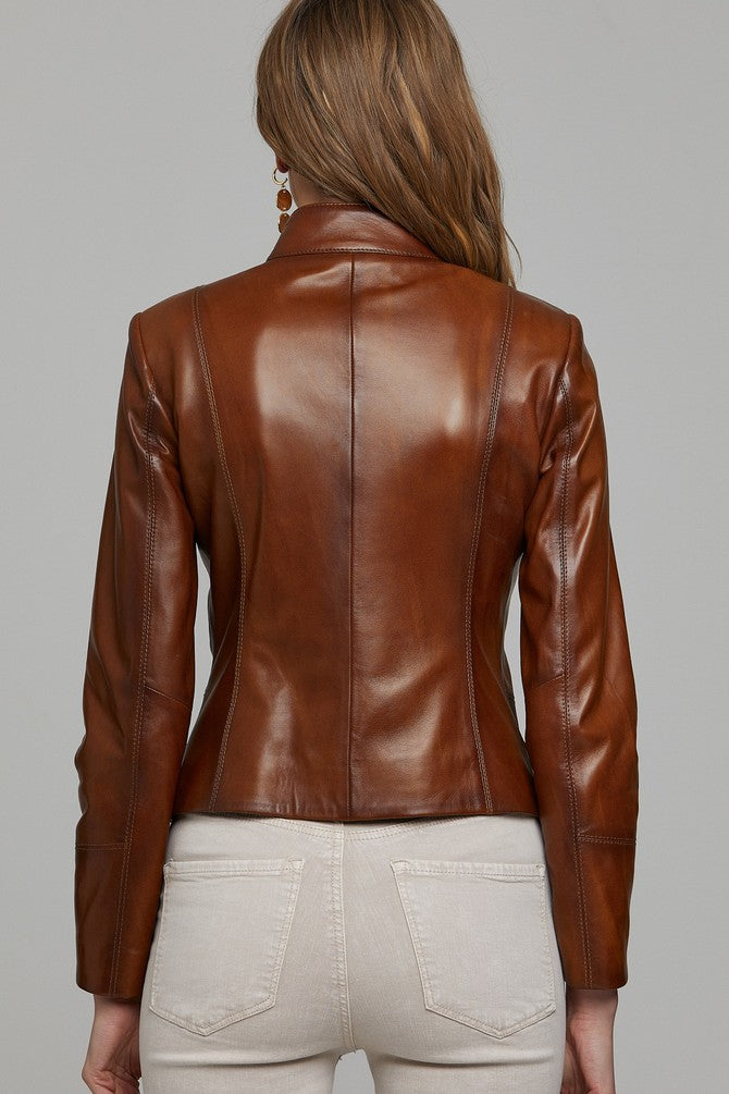 Natalia Distressed Brown Leather Jacket