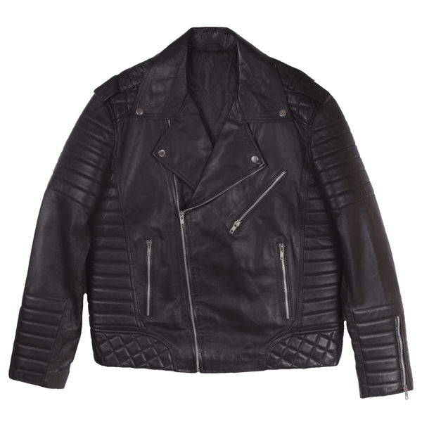 Black Quilted Men Leather Jacket