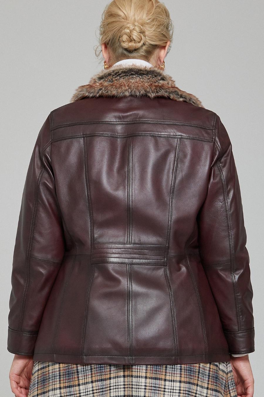 Charlotte Brown Leather Jacket With Fur Collar For Women
