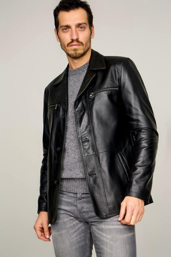 Modern Black Leather Jacket For Men