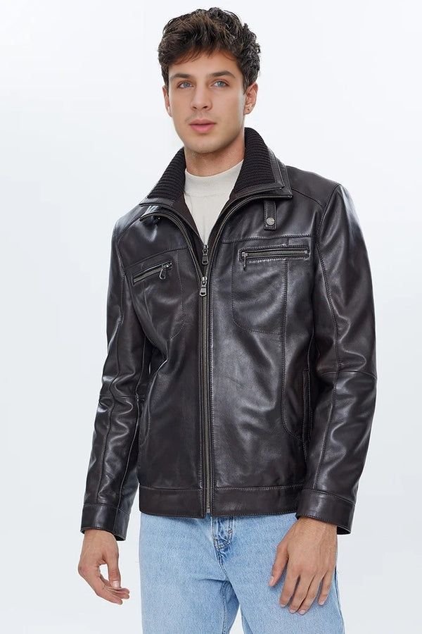 Antonio Brown Fur Collar Leather Jacket For Men