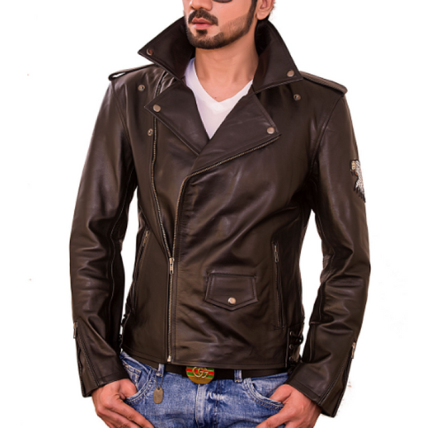 American Lafferty Black Biker Men’s Leather Jacket