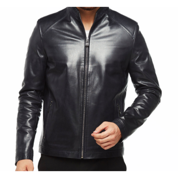 Armond Navy Blue Leather Jacket For Men
