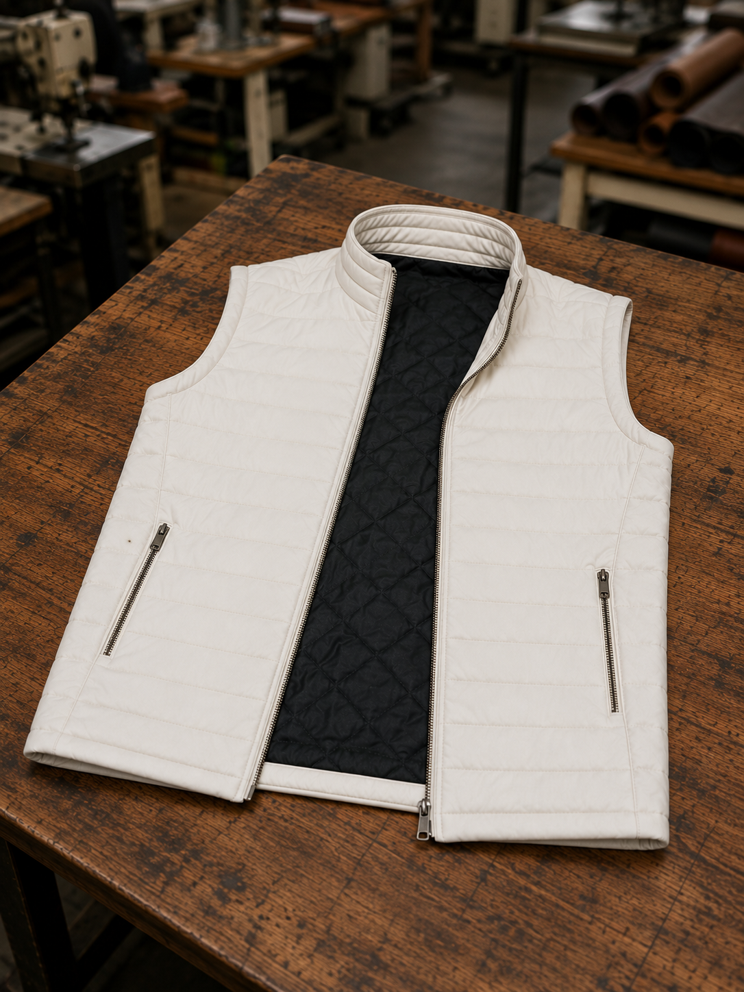 Alexander White Puffer Leather Vest For Men