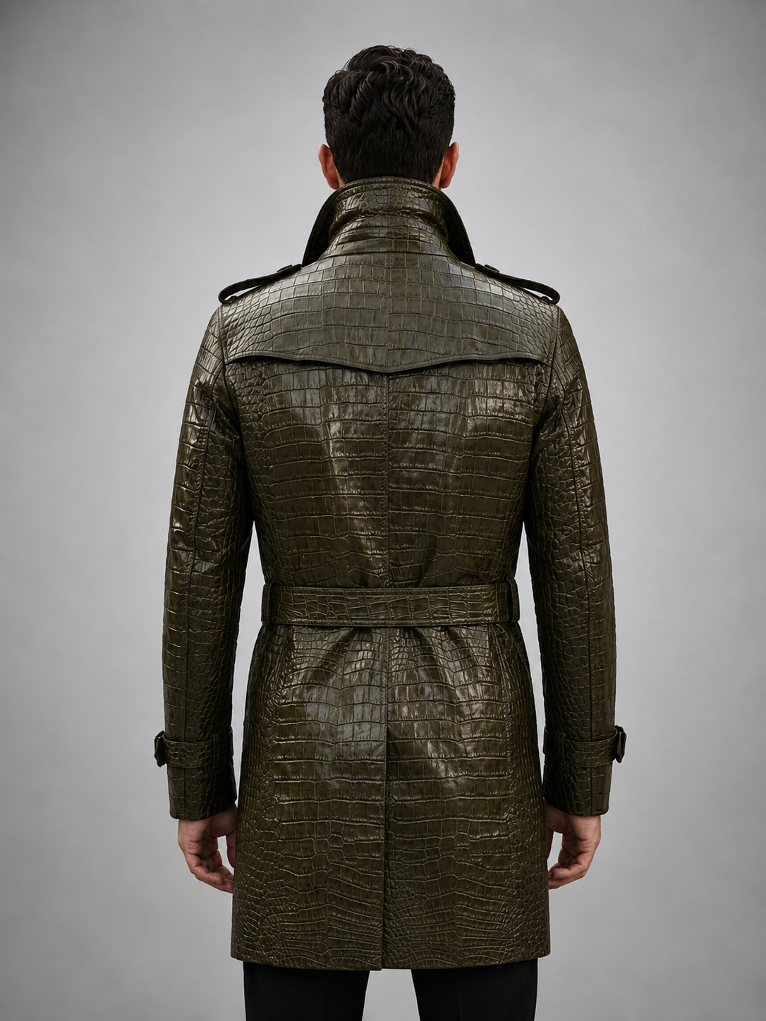 Alligator Skin Leather Men's Trench Coat