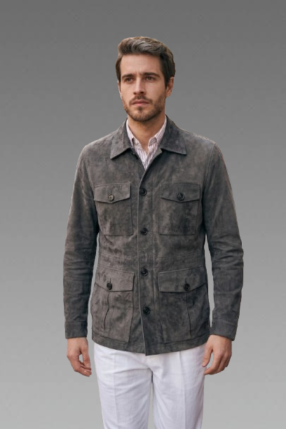 Banocci Suede Grey Stylish Leather Jacket For Men