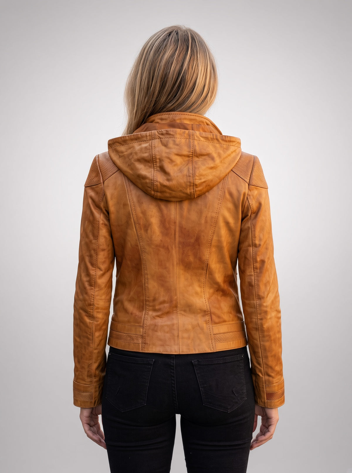 Belinda Orange Hoody Leather Jacket For Women