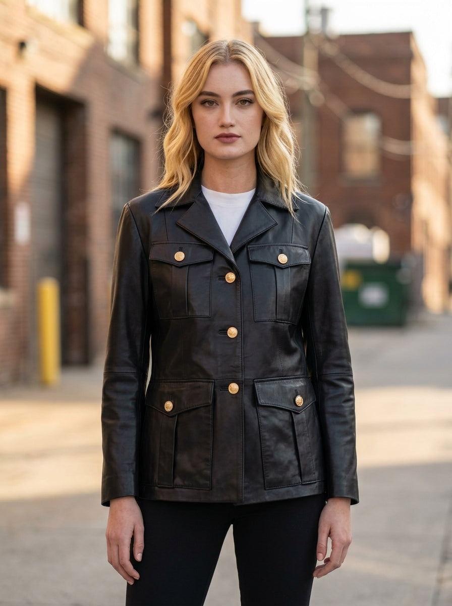 Bella Women Black Leather Coat