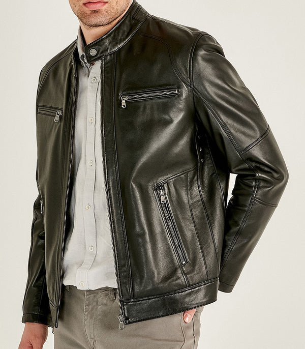 Black Alanzo Men's Leather Jacket