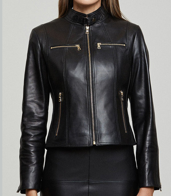 Alexa Black Stylish Leather Jacket For Women