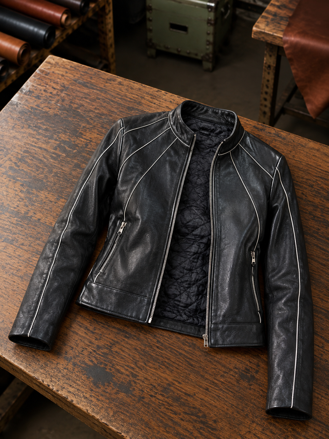 Black Rebel Distressed Short Leather Jacket for Women