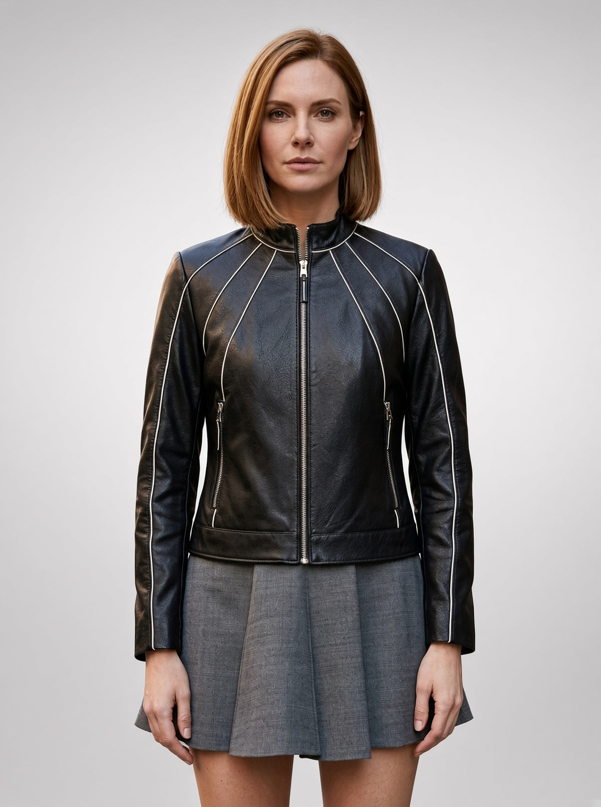 Black Rebel Distressed Short Leather Jacket for Women