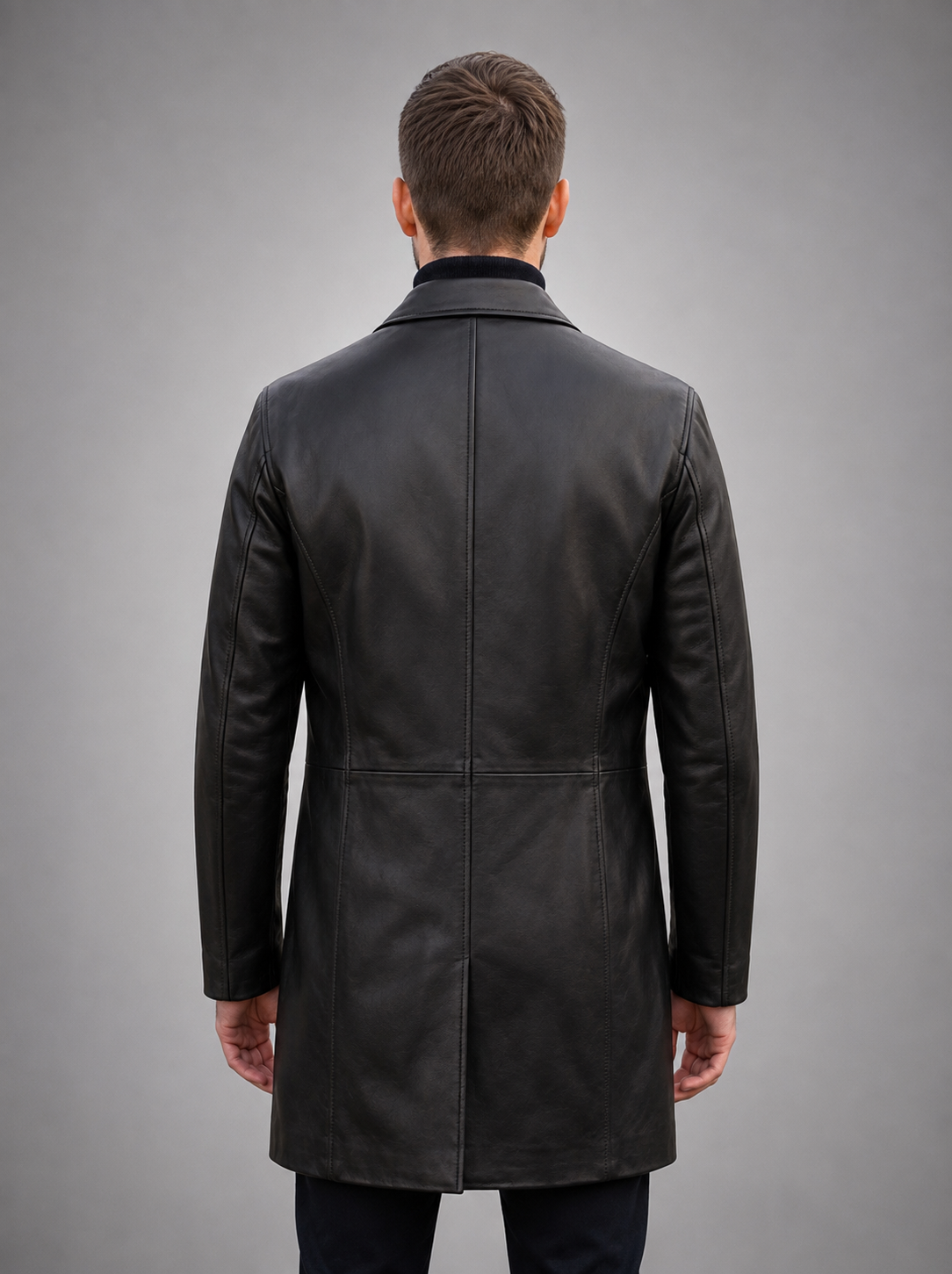 Black Simple Leather Coat For Men