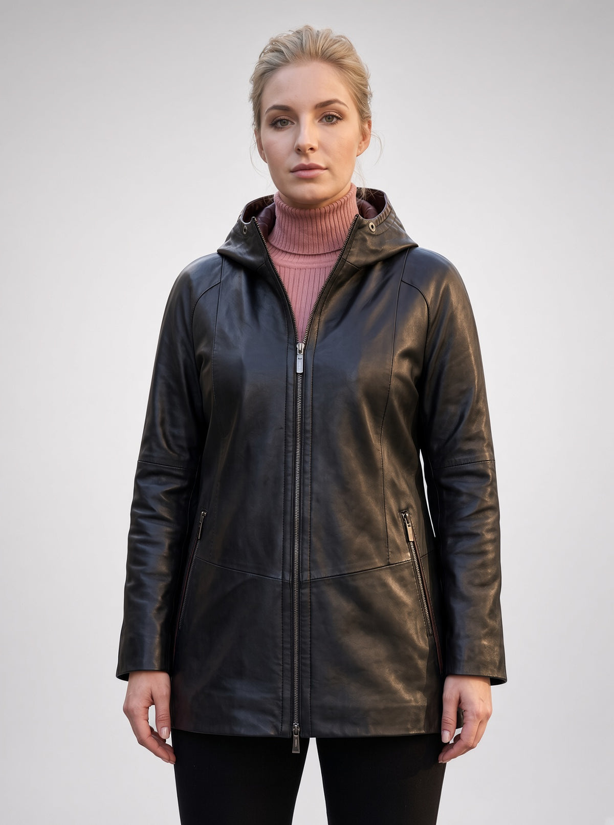 Black Long Leather Jacket For Women