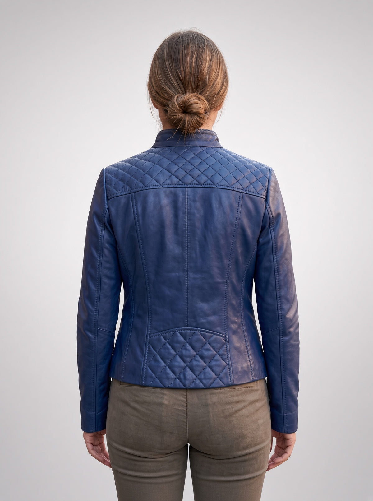Blue Vinice Biker Racer Leather Jacket For Women