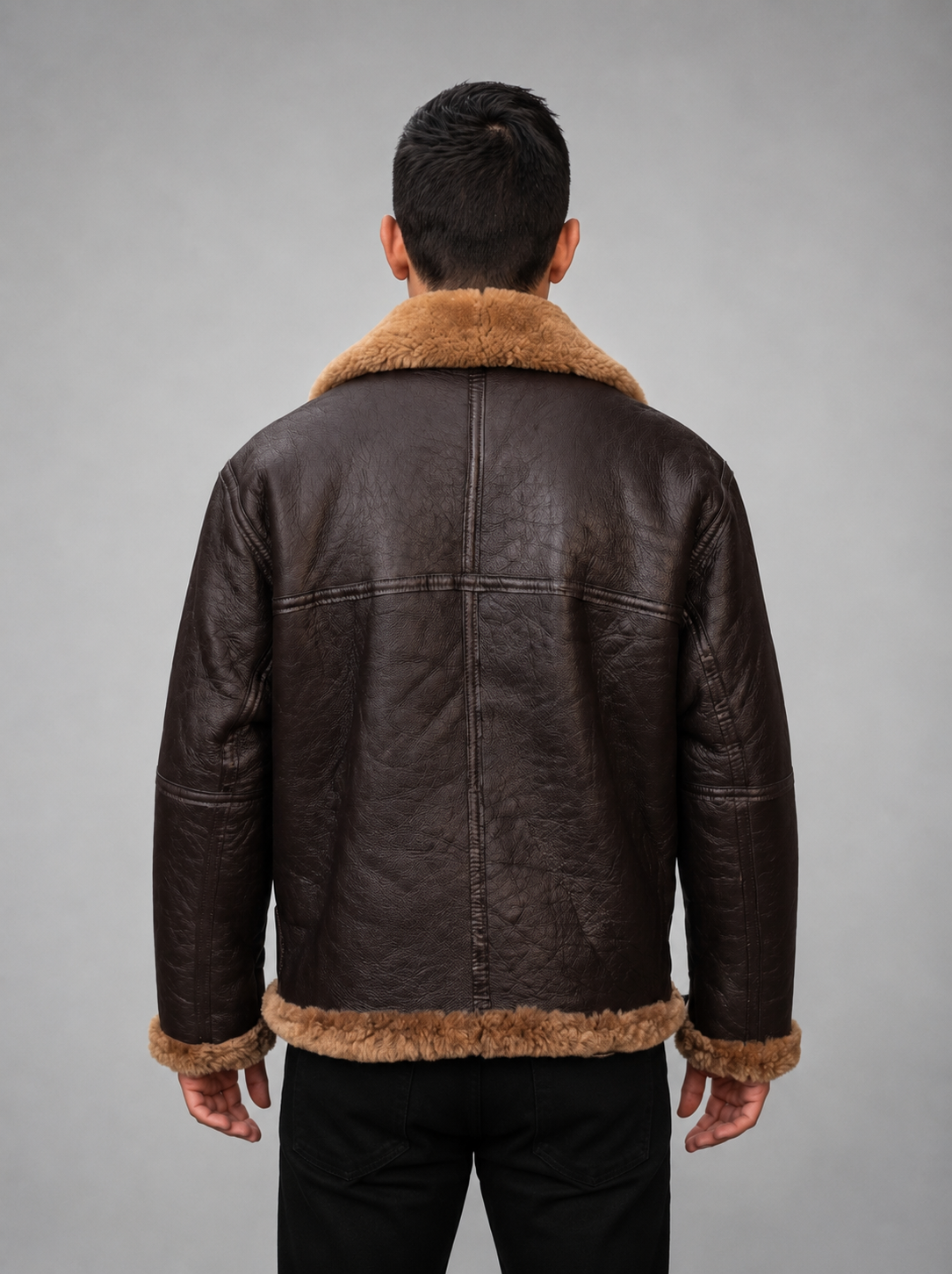 Bomber Brown Fur Quilted Leather Jacket For Men