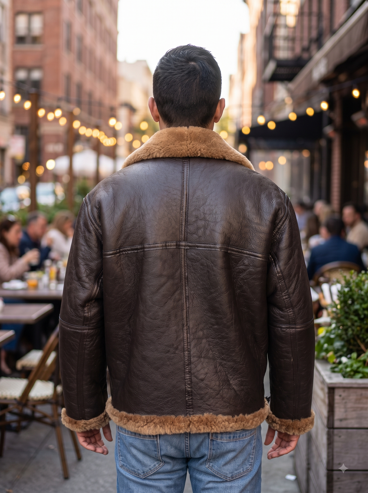 Bomber Brown Fur Quilted Leather Jacket For Men