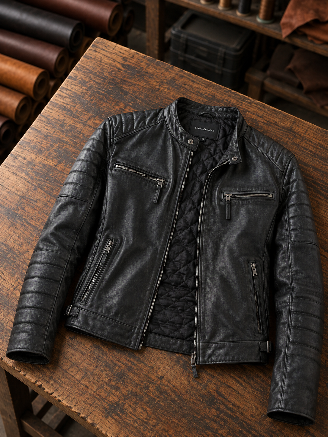 Bosh-X Black Motor Bike Leather Jacket For Men