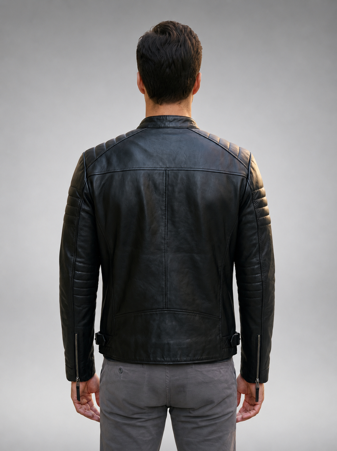 Bosh-X Black Motor Bike Leather Jacket For Men
