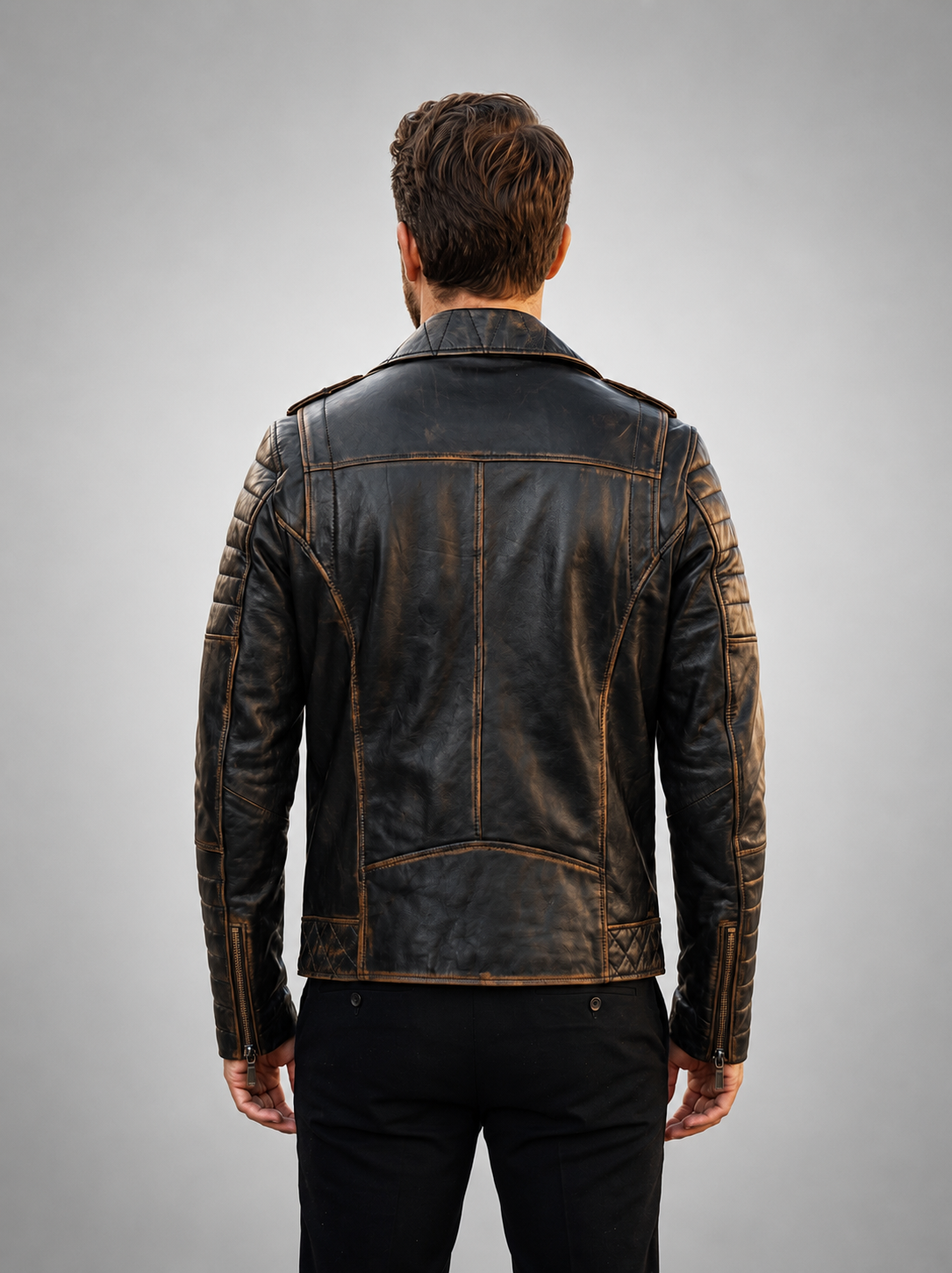 Branden Brown Distressed Leather Biker Jacket For Men