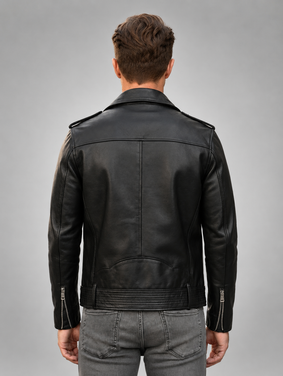Brando Biker Motorcycle Cowhide Black Leather Jacket for Men