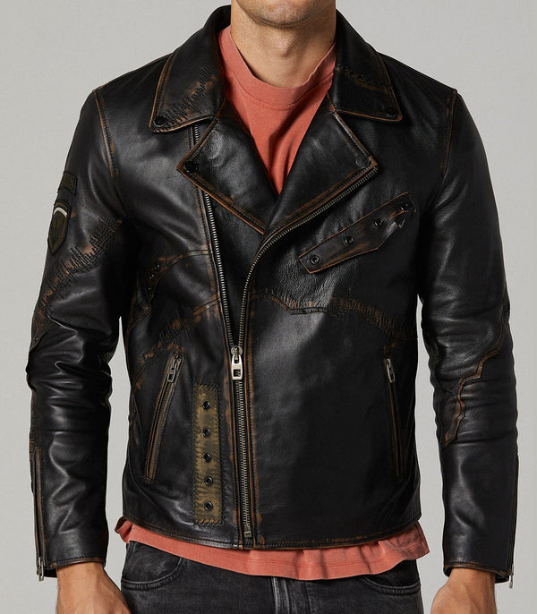 Bronze Cobain Black Motor bike Distressed Leather Jacket For Men