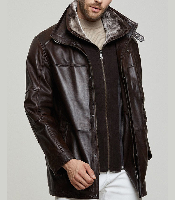 Eduardo Brown Leather Jacket For Men