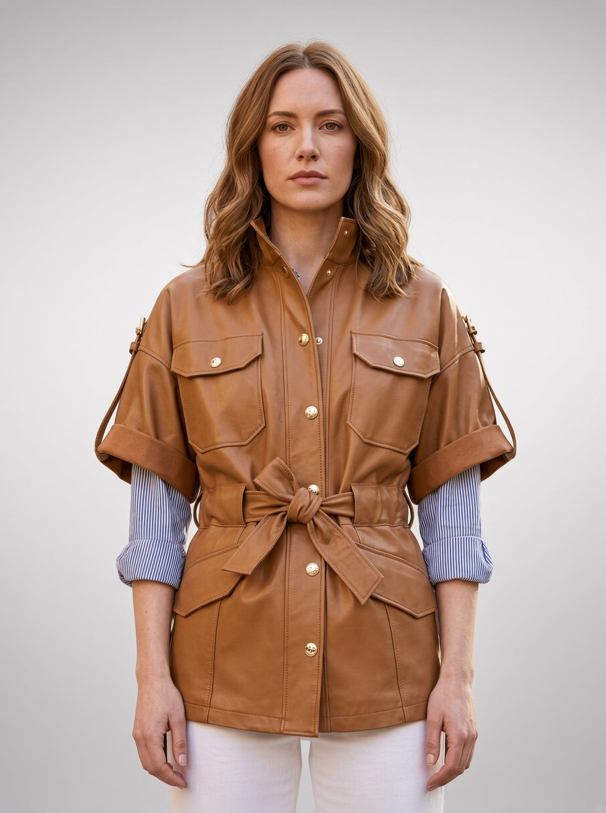 Brown Goldy Leather Jacket For Women's