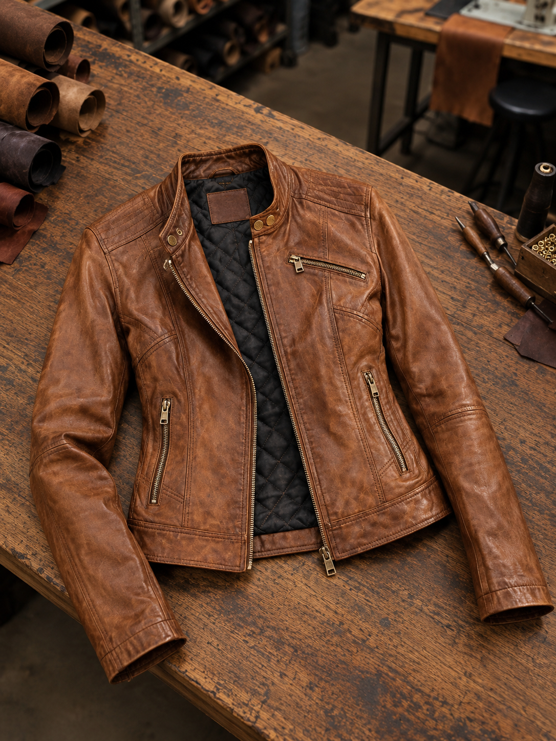 Burnt Seinna Women Brown Leather Jacket