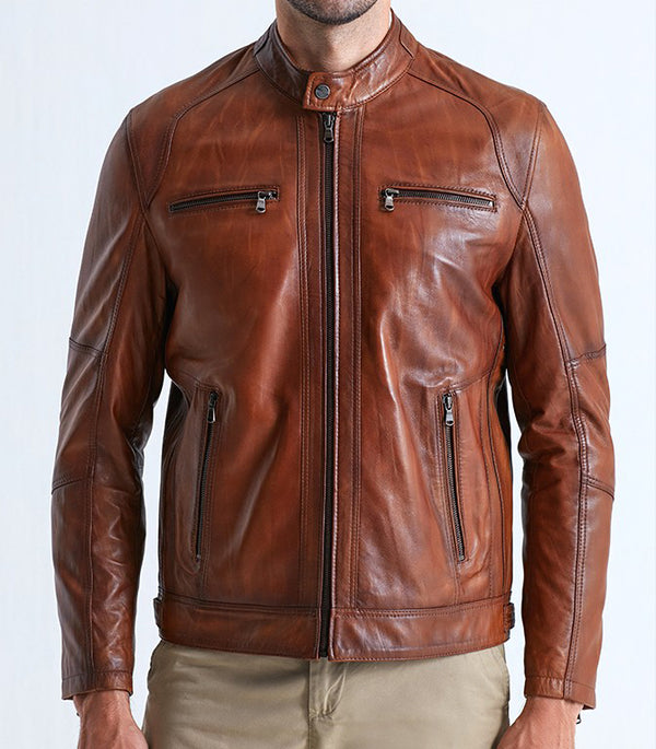 Camel Alanzo Brown Leather Jacket For Men