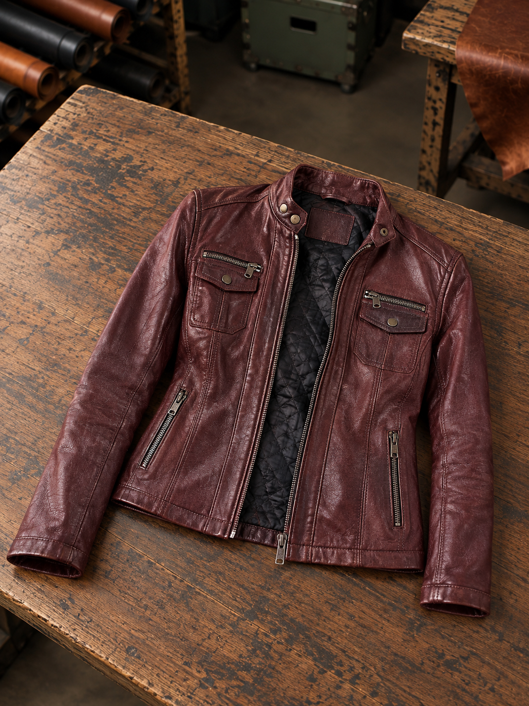 Claret Red Celia Women Leather Jacket