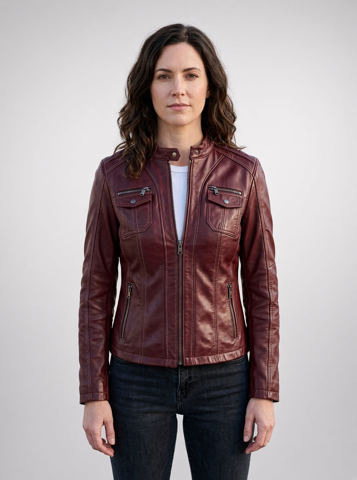Claret Red Celia Women Leather Jacket