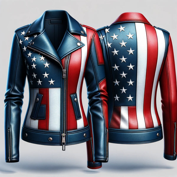 USA flag Design Leather Jacket For Women