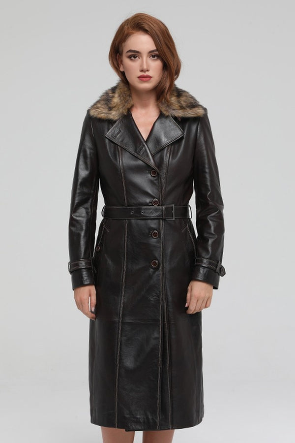 Brown Brenda Leather Coat For Women's