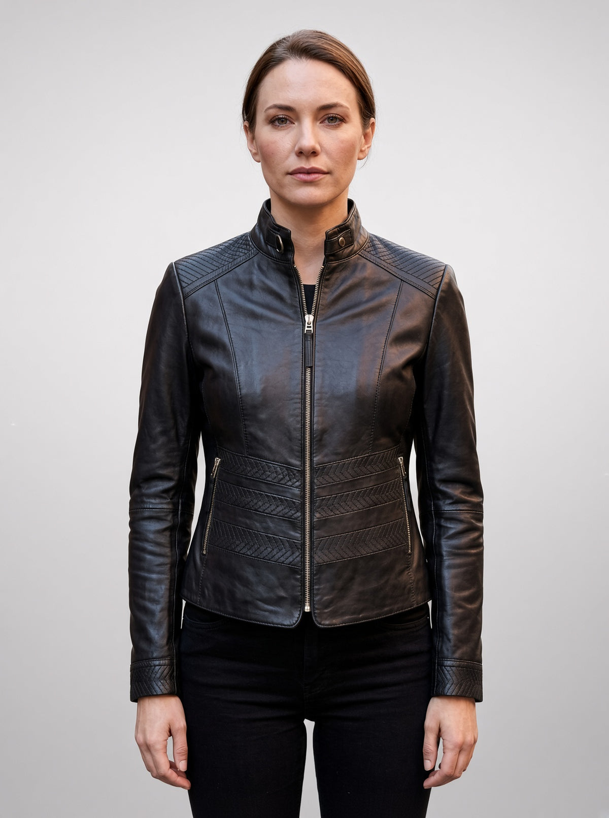 Dainty Biker Racer Black Leather Jacket For Women