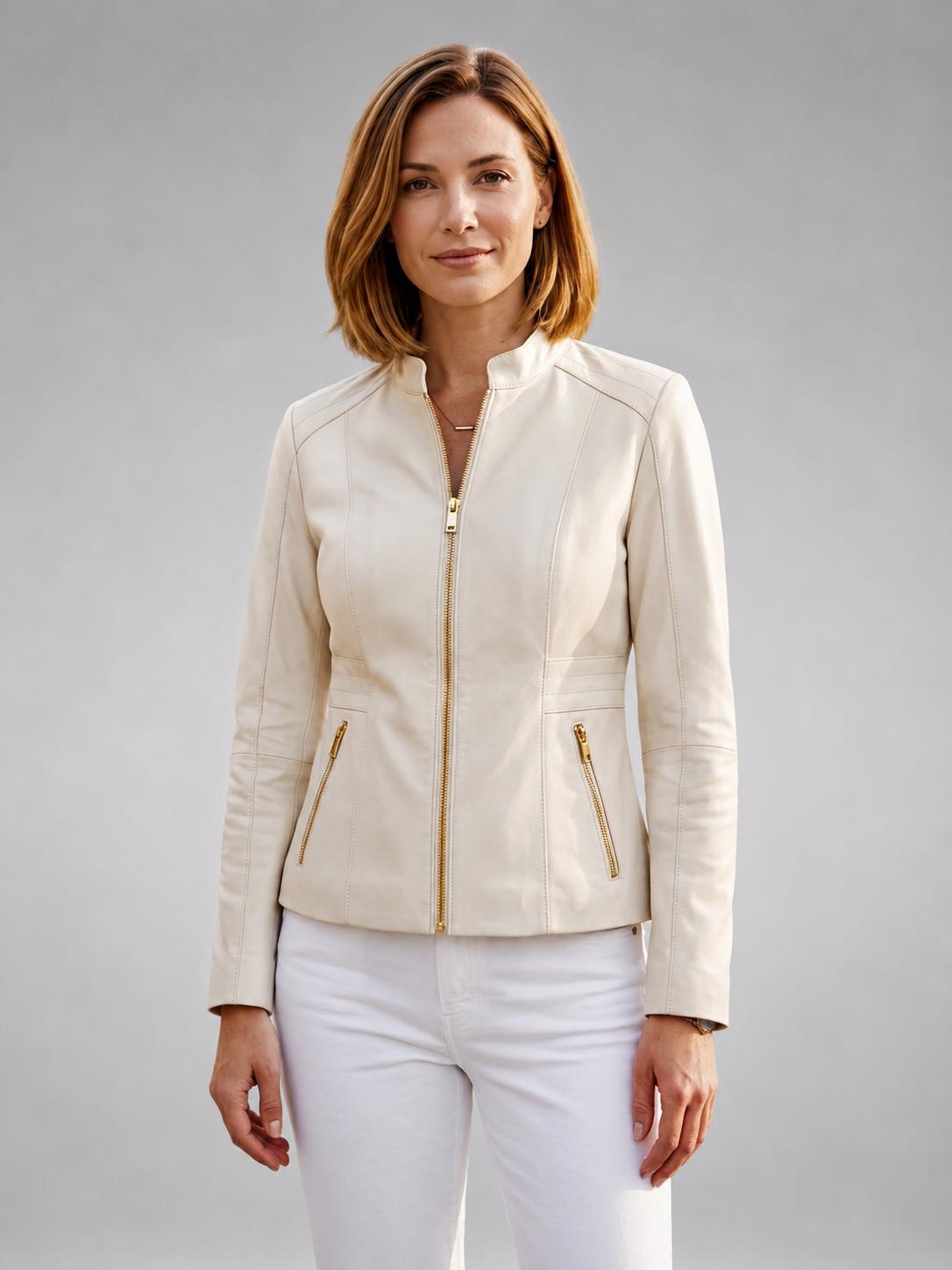 Diana White Sheepskin Leather Jacket For Women's