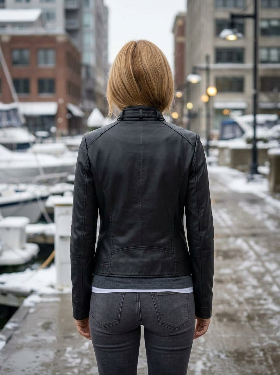 Eliya Black Stylish Leather Jacket For women