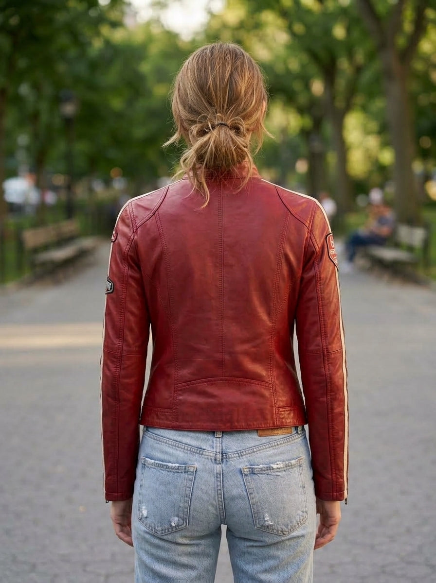 Eloise Red Stylish Leather Jacket For Women