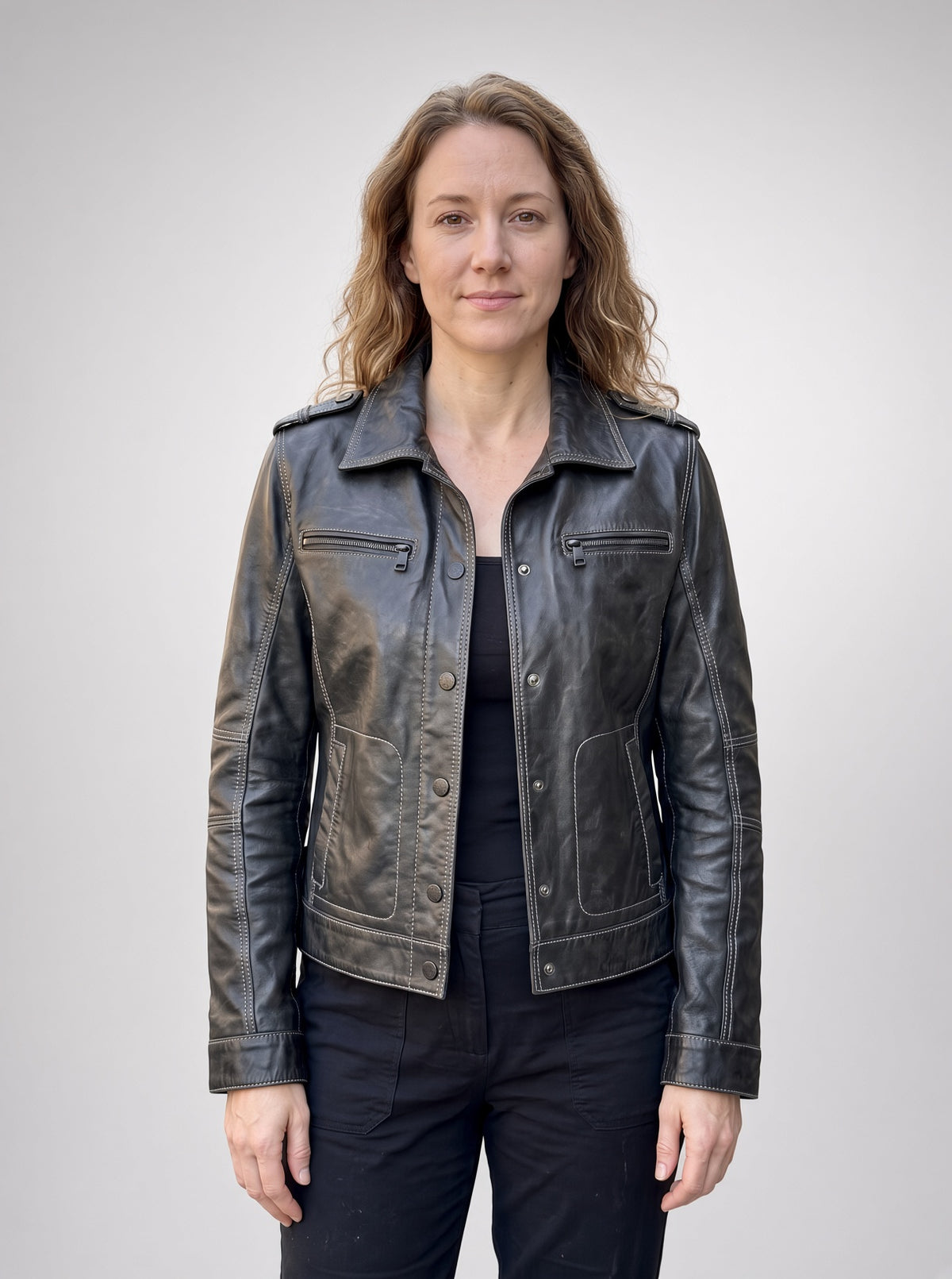 Emma Black Leather Jacket For Women's