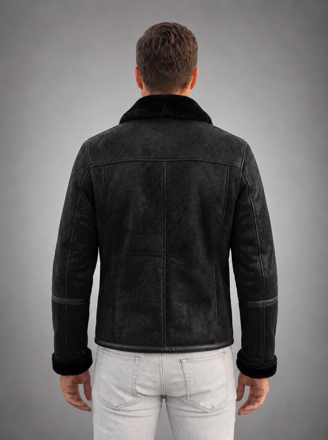 Enzo Black Fur Collar Leather Jacket For Men