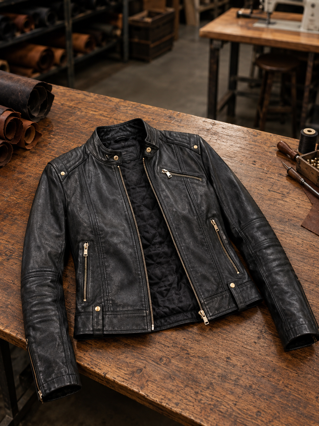 Florance Black Leather Jacket For Women