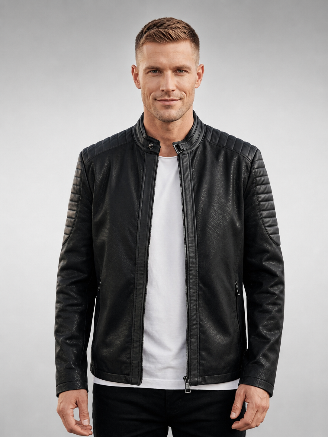 Frederick Black Slim fit Stylish Biker Leather Jacket For Men