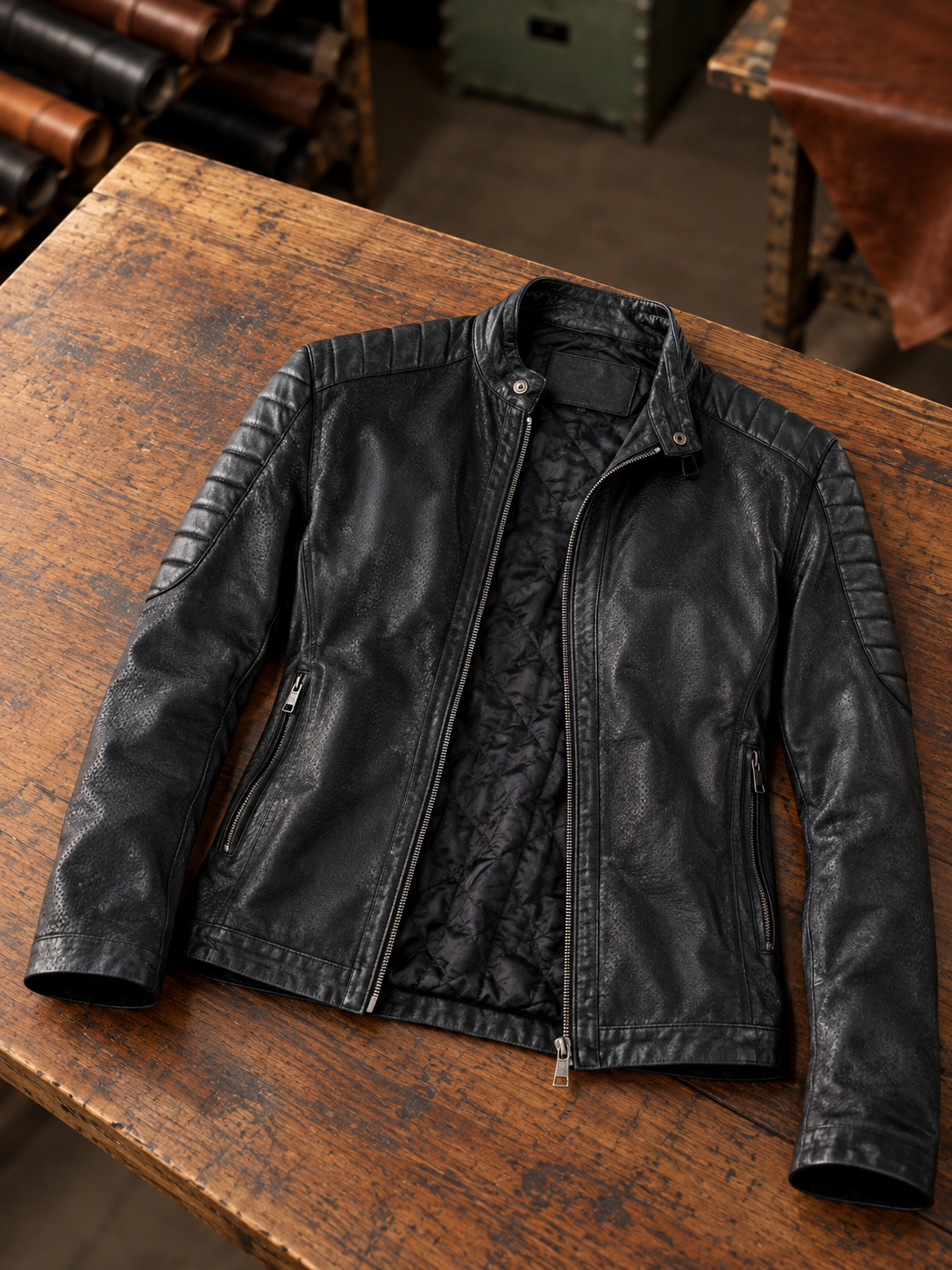 Frederick Black Slim fit Stylish Biker Leather Jacket For Men