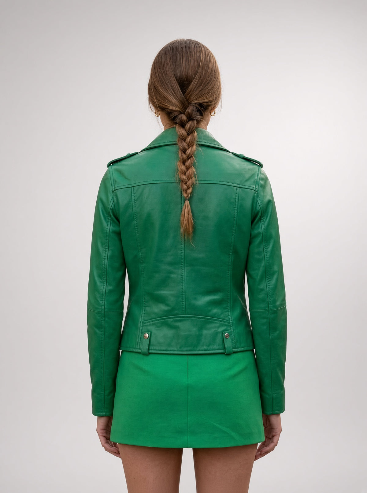 Green Egoist Leather Jacket For Women's