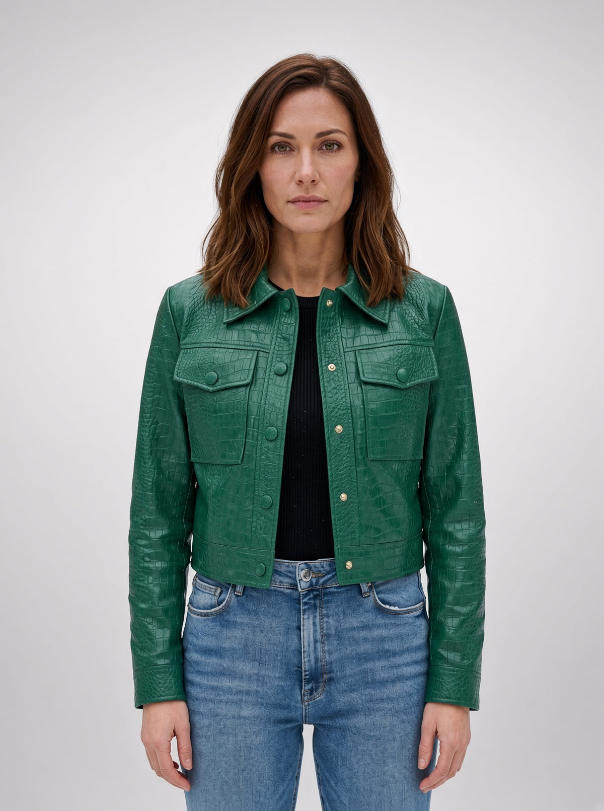 Green Tina Leather Jacket For Women's