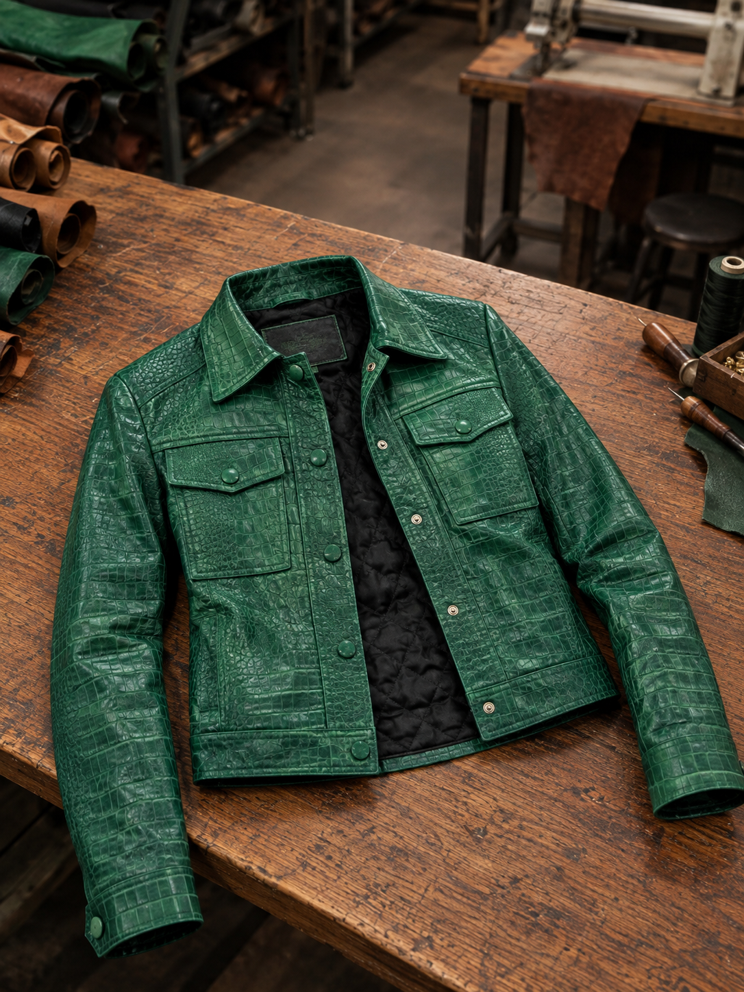 Green Tina Leather Jacket For Women's